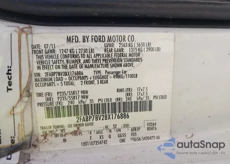 2011 Ford Crown Victoria Police Interceptor из США, поврежденный, VIN 2FABP7BV2BX176886